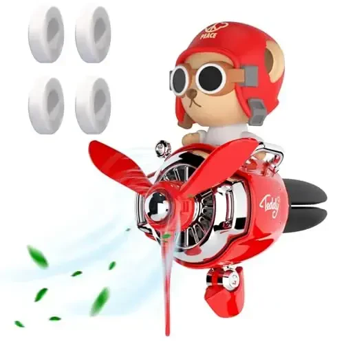 Pilot Car Air Freshener, Cute Bear Car Vent Clip Air Freshener Automotive Air Outlet Fan Diffuser, Automotive Interiors Vent Decoration (Shake Head Style - Red-s) - 1