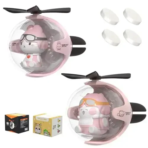 2 Pcs Pilot Car Air Freshener, Cute Duck Car Vent Clip Air Freshener Automotive Air Outlet Fan Diffuser, Automotive Interiors Vent Decoration (Cat+Rabbit - s) - 1