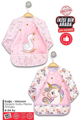 2 Adet Set Kombin Sevimli At-kuğu 0-3 Yaş Sıvı Geçirmez Bebek Mama Önlüğü - 1