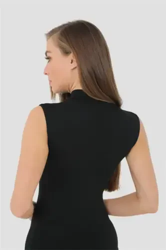 2 Black Bamboo Women's Turtleneck Sleeveless Zero Sleeve Body Stocking Collarless Tank Top - 5