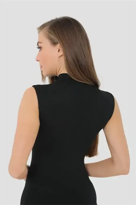 2 Black Bamboo Women's Turtleneck Sleeveless Zero Sleeve Body Stocking Collarless Tank Top - 5