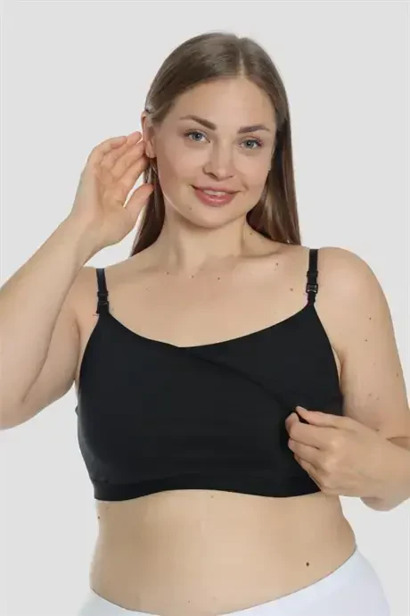 2 Black Women's Nursing Half Tank Cami Strappy Lycra - 2