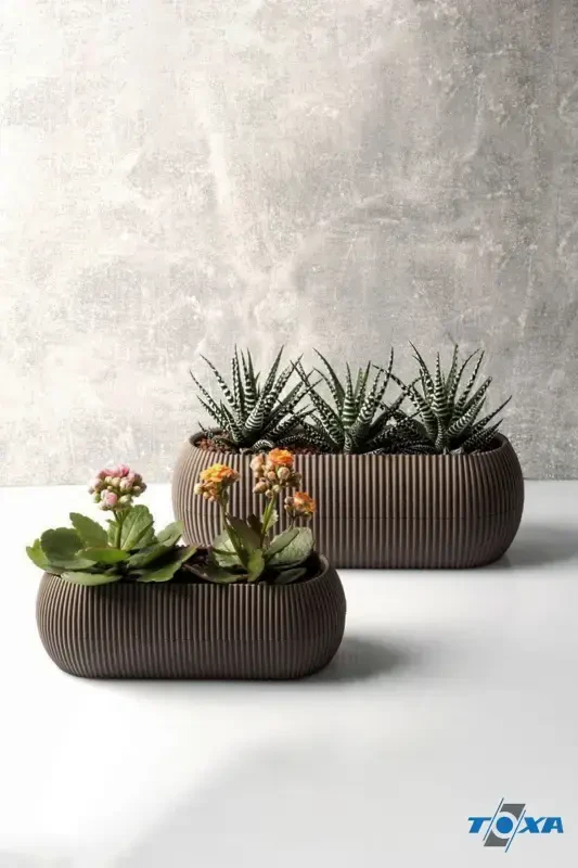 2 Boy Mercan Удлиненный Коричневый Набор Горшков Karasu Plastik Succulent Балконный Набор Горшков-Кофе - 7