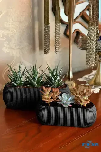 2 Boy Mercan Uzun Anthracite Pot Set Karasu Plastic Succulent Balcony Pot Set-Anthracite - 1