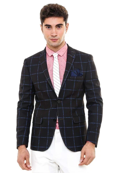 2 Button Plaid Wool Brown Jacket - Wessi - WESSI