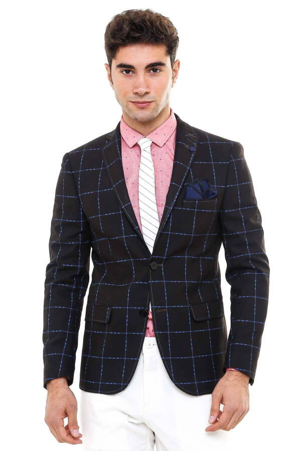 2 Button Plaid Wool Brown Jacket - Wessi - 1