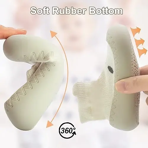 2 Pair Caroon Non-slip Baby Shoes, Slippers for Boys & Girls - Soft Rubber Grippers, Khaki, White, Pink, Blue - Infant First Walking Shoes, 6-12, 12-18, 18-24 Months - 2