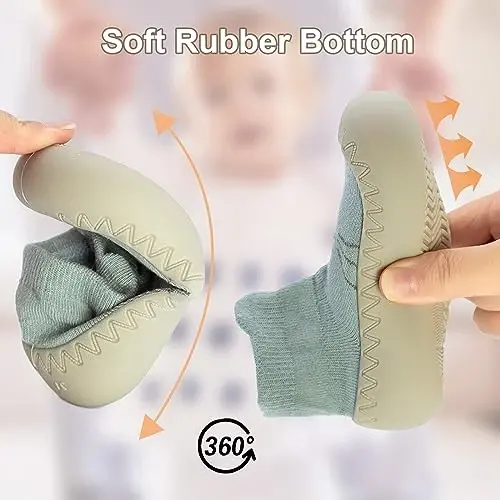 2 Pair Caroon Non-slip Baby Shoes, Slippers for Boys & Girls - Soft Rubber Grippers, Khaki, White, Pink, Blue - Infant First Walking Shoes, 6-12, 12-18, 18-24 Months - 2 (1)