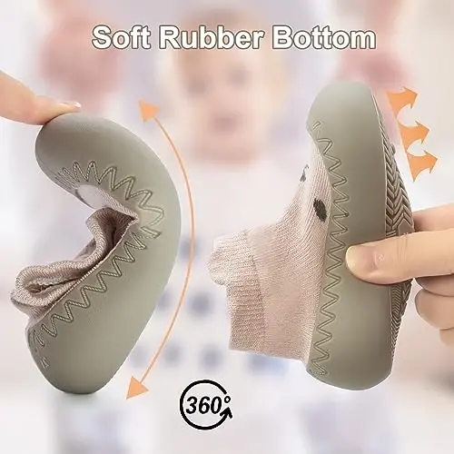 2 Pair Caroon Non-slip Baby Shoes, Slippers for Boys & Girls - Soft Rubber Grippers, Khaki, White, Pink, Blue - Infant First Walking Shoes, 6-12, 12-18, 18-24 Months - 2 (1)
