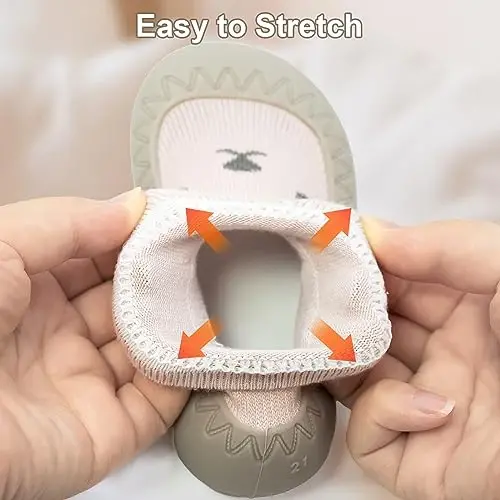 2 Pair Caroon Non-slip Baby Shoes, Slippers for Boys & Girls - Soft Rubber Grippers, Khaki, White, Pink, Blue - Infant First Walking Shoes, 6-12, 12-18, 18-24 Months - 3