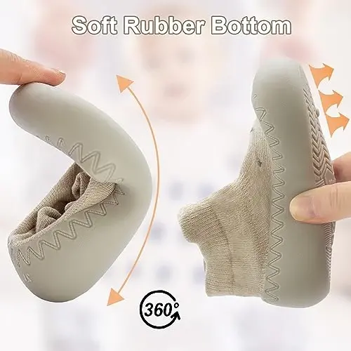 2 Pair Caroon Non-slip Baby Shoes, Slippers for Boys & Girls - Soft Rubber Grippers, Khaki, White, Pink, Blue - Infant First Walking Shoes, 6-12, 12-18, 18-24 Months - 2