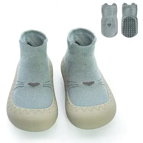 2 Pair Caroon Non-slip Baby Shoes, Slippers for Boys & Girls - Soft Rubber Grippers, Khaki, White, Pink, Blue - Infant First Walking Shoes, 6-12, 12-18, 18-24 Months - 1