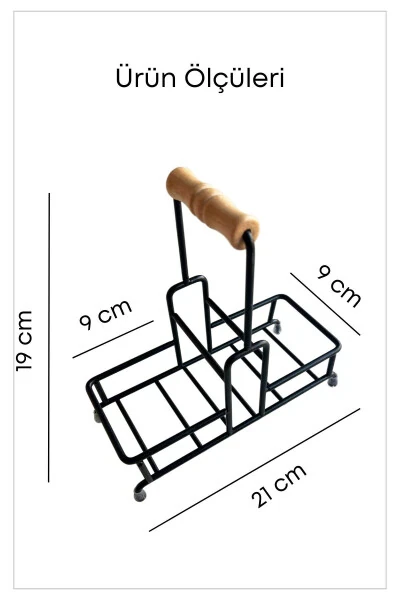 2-Compartment Multipurpose Wooden Handle Metal Stand Organizer - Liquid Soap Dispenser - Oil Dispenser Stand - Modazone (1)