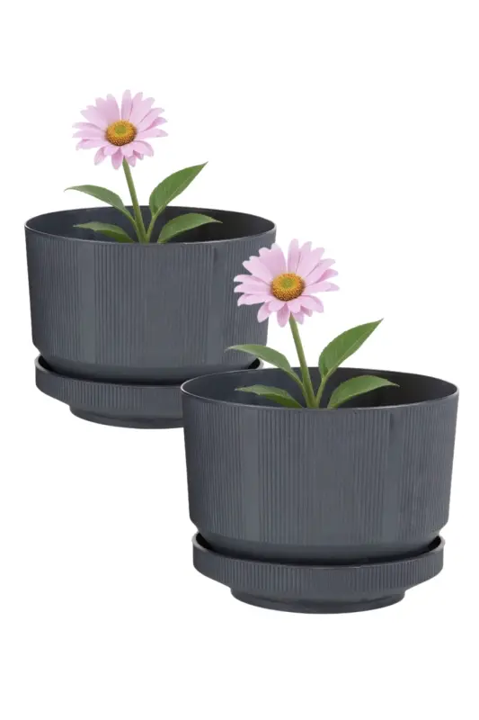 2 Dona 6 Litr Dekorativ Hashamatli Guldon Ichki Tashqi Makonli Taglikli Plastik Guldonlar To'plami 22,5 * 18,5 sm. -ANTRASIT 2 TA - 2
