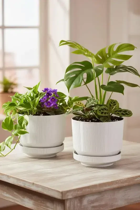 2 Dona 6 Litr Dekorativ Hashem Saksı İçki tashqi Makon Tabakli Plastik Gul Saksısı Seti 22,5 * 18,5 sm. -TOSH OQ 2'Lİ - 2