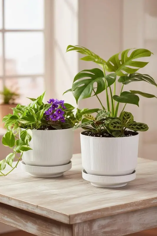 2 Dona 6 Litr Dekorativ Hashem Saksı İçki tashqi Makon Tabakli Plastik Gul Saksısı Seti 22,5 * 18,5 sm. -TOSH OQ 2'Lİ - 2