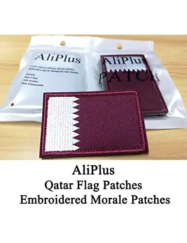 2 dona AliPlus Qatar bayrog'i yamalari kashtado'zlik taktik harbiy axloq yamog'i aplikatsiya mahkamlagich ilgak va halqa - ALIPLUS (1)