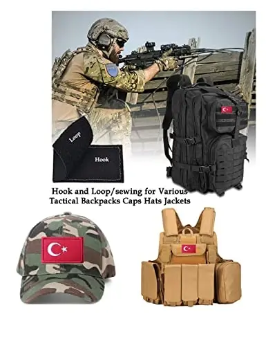 2 dona AliPlus Turkiya Turkiya bayroqlari kashtado'z taktik harbiy axloqiy yamoq aplikatsiya mahkamlagich ilgak va halqa - 4