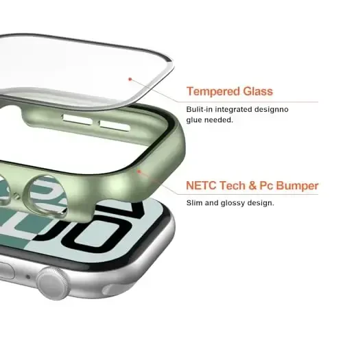 2 dona Apple Watch Series 9/8/7 45mm uchun закалённое oynali ekran himoyachisi bilan g'ilof, JZK Slim Guard Bumper to'liq qamrovli qattiq kompyuter himoya qopqog'i iWatch 45mm aksessuarlari uchun, och ko'k - 2