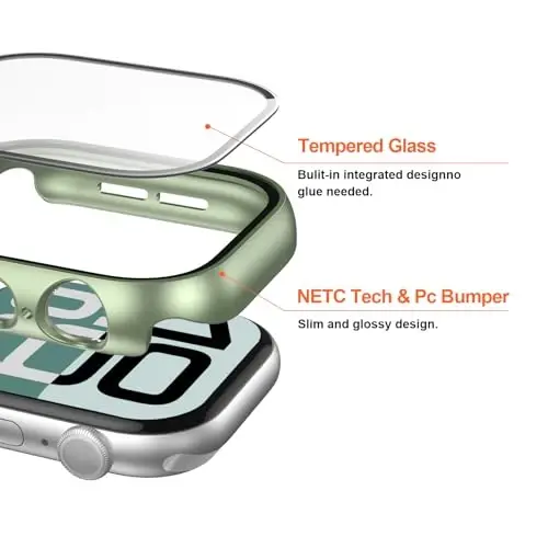 2 dona Apple Watch Series 9/8/7 45mm uchun закалённое oynali ekran himoyachisi bilan g'ilof, JZK Slim Guard Bumper to'liq qamrovli qattiq kompyuter himoya qopqog'i iWatch 45mm aksessuarlari uchun, och ko'k - 2