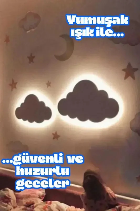 2 dona Bulut Kechasi Chirog'i Chaqaloq Bolalar Xonasi Devor Dekoratsiyasi Yoritish Yog'och Kechasi Chirog'i - 4