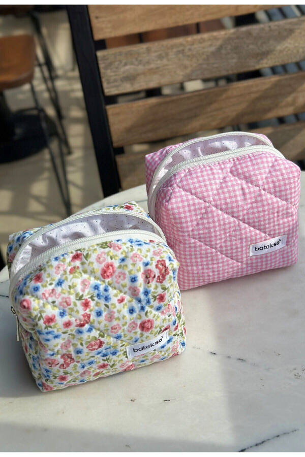 2 dona Crispy va Kvadrat naqshli Makyaj Sumkasi - Kichik o'lcham - 8