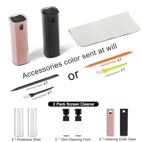 2 dona ekran tozalagich spreyi va noutbuk monitori va avtomobil ekranlari uchun salfetka, telefon sensorli ekranli tuman tozalash vositasi uyali telefon, planshet, kompyuter, kompyuter, LCD, ko'zoynak, iPhone, iPad, Mac Pro - qora va pushti - 3