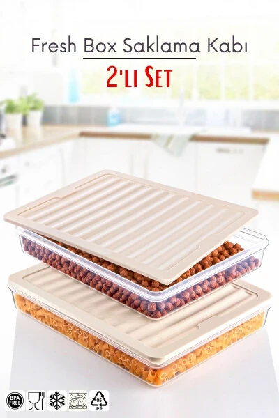 2 dona Freshbox Mikroto'lva va muzlatgichga mos saqlash idishi Krem - NANDY HOME