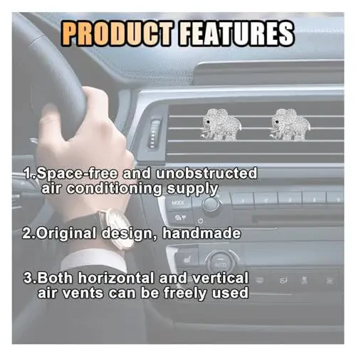 2 dona Kristal Olmos Avtomobil Havo Chiqish Klipi, Fil Bling Tilismlari Kristal Avtomobil Havo Chiqish Klipi Avtomobil Xushbo'y Difuzori, Ayollar va Qizlar uchun Yaltirok Avtomobil Ichki Dekorativ Aksessuarlari - 5