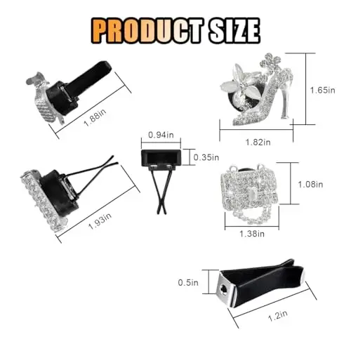 2 dona kristalli olmosli avtomobil havo chiqarish qisqichi, poshnali va sumkali Bling Charms, ayollar qizlar uchun Bling avtomobil ichki bezak aksessuarlari - 2