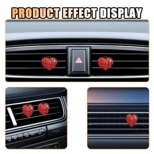 2 dona kristalli olmosli avtomobil havo chiqarish qisqichi, yurak shaklidagi Bling Charms kristalli avtomobil havo chiqarish qisqichi avtomobilni xushbo'ylashtiruvchi diffuzer, ayollar uchun Bling avtomobil ichki bezak aksessuarlari (yurak shaklidagi qizil) - 4