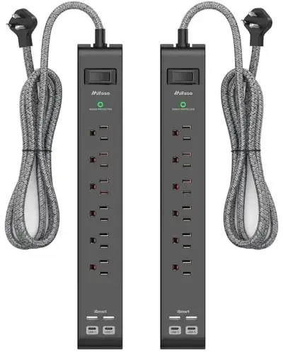 2 dona kuchlanishdan himoya qiluvchi elektr uzatish moslamasi, 6 ta rozetka 4 USB zaryadlash porti, 12 futlik o'ralgan uzatma kabeli, yupqa tekis vilka, devorga o'rnatish, stol aksessuarlari, uy ofisining asosiy jihozlari - 1