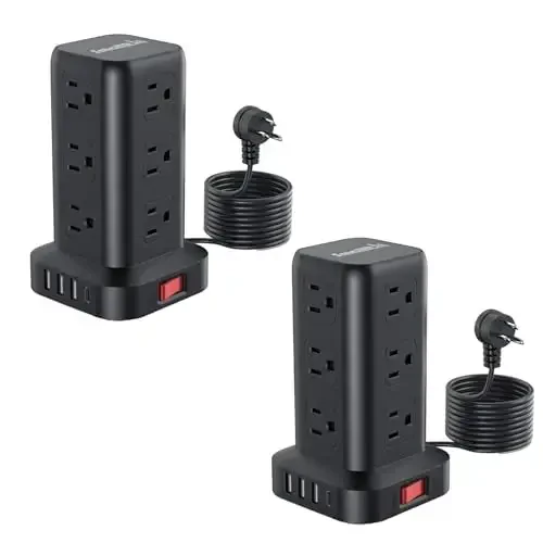 2 dona kuchlanishdan himoyalangan tok uzatgich, 6,5 FT uzaytirish kabeli, ko'p rozetkali, 12 AC 4 USB (1 USB C), kuchlanishdan himoyalangan tok uzatgichli minora, uy ofisi uchun haddan tashqari yukdan himoya - 1