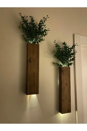 2 dona Peri LEDli batareya bilan ishlaydigan yog'och guldon dekorativ yoritish sun'iy gul balkon bezagi mehmonxona rustik 40sm - VIRAHOME (1)