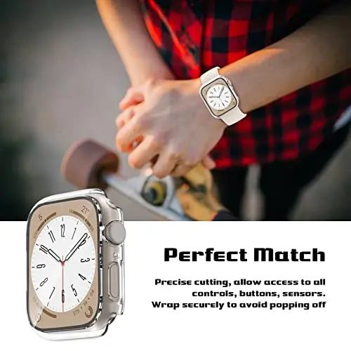2 dona qattiq kompyuter g'ilofi Apple Watch Series 9 Series 8/7 45mm ekran himoyachisi, EWUONU temperlangan shisha plyonkali qattiq bamper tirnalishga qarshi HD o'ta yupqa himoya qopqog'i iWatch Series 9/8/7 45mm, shaffof - 4