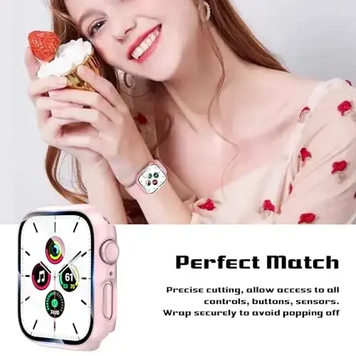 2 dona qattiq kompyuter qutisi Apple Watch Series 9 Series 8/7 45mm ekran himoyachisi, EWUONU закалённое shisha plyonka qattiq bamperga qarshi tirnalishga qarshi HD Ultra yupqa himoya qopqog'i iWatch Series 9/8/7 45mm, pushti - 4