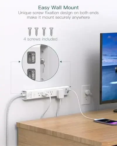 2 dona Surge Protector elektr uzatgichi - 5 ta keng joylashgan rozetka 4 USB porti, 5 futlik uzatma kabeli, tekis vilka, devorga o'rnatish uchun rozetka kengaytirgichi, uy ofisi kolleji yotoqxonasi uchun stol zaryadlash stantsiyasi - 6