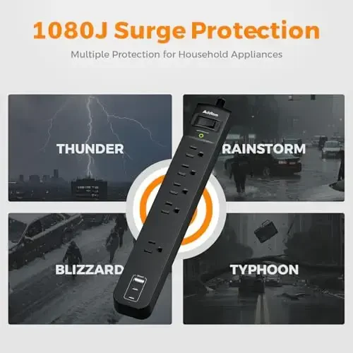 2 dona uzun kuchlanishdan himoya qiluvchi tarmoqli filtr - 25 futlik uzaytirgich, 5 ta keng 3 USB (2 USB-C) port, yassi vilka, uy ofisi kolleji yotoqxonasi uchun stol usti zaryadlash stantsiyasi - 5