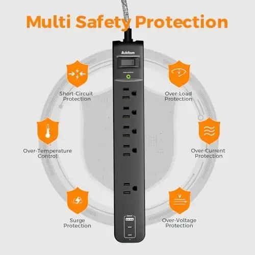 2 dona uzun kuchlanishdan himoya qiluvchi tarmoqli filtr - 25 futlik uzaytirgich, 5 ta keng 3 USB (2 USB-C) port, yassi vilka, uy ofisi kolleji yotoqxonasi uchun stol usti zaryadlash stantsiyasi - 7