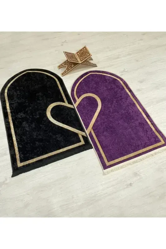 2 Double Prayer Rug Size 75x125 BLACK - PURPLE - Black - BRILLANT
