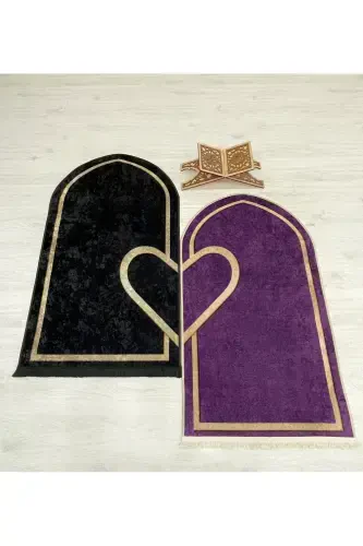 2 Double Prayer Rug Size 75x125 BLACK - PURPLE - Black - 3