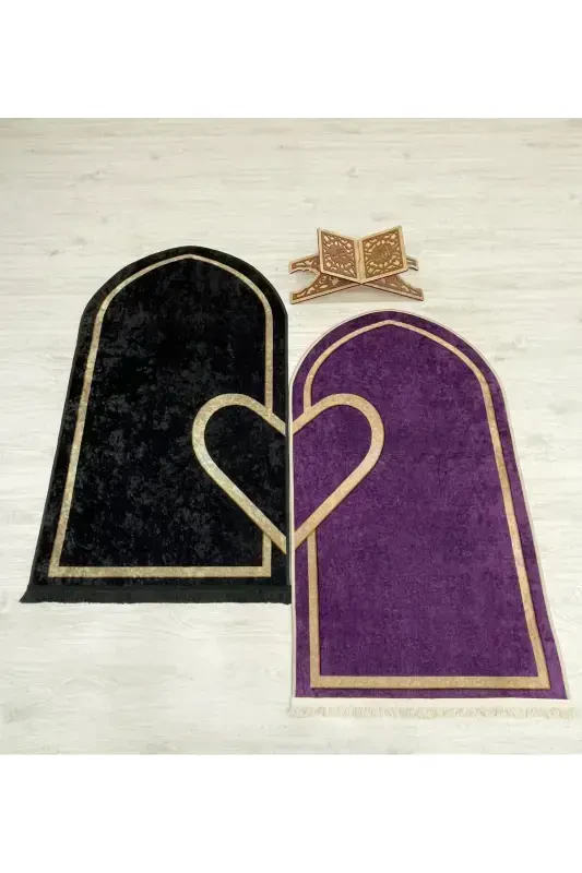2 Double Prayer Rug Size 75x125 BLACK - PURPLE - Black - 3