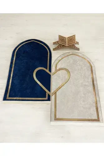 2 Double Prayer Rugs Size 75x125 NAVY BLUE - BEIGE-Navy Blue - 1