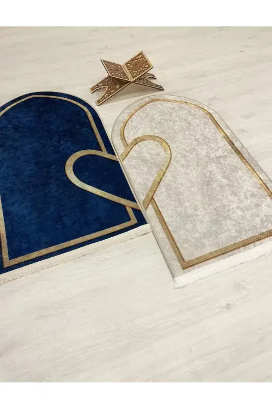 2 Double Prayer Rugs Size 75x125 NAVY BLUE - BEIGE-Navy Blue - 2