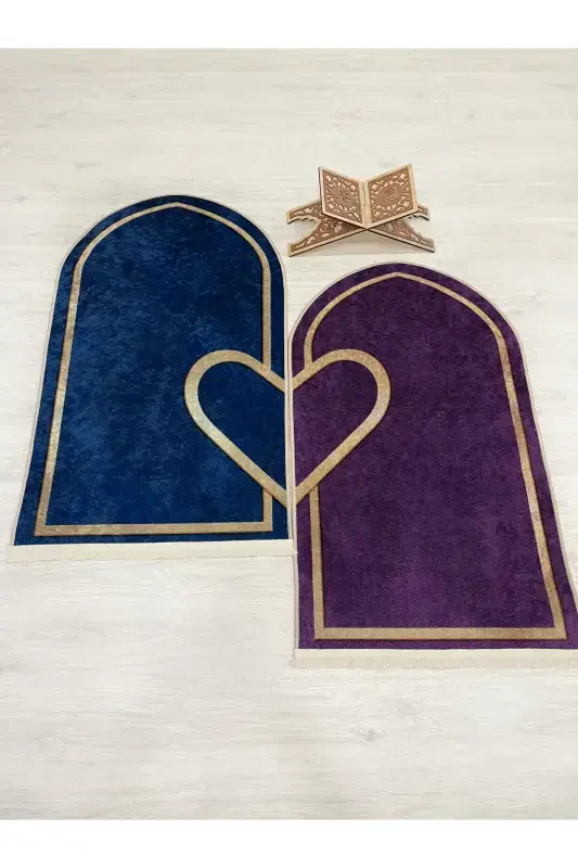 2 Double Prayer Rugs Size 75x125 NAVY BLUE - PURPLE-Navy Blue - 1