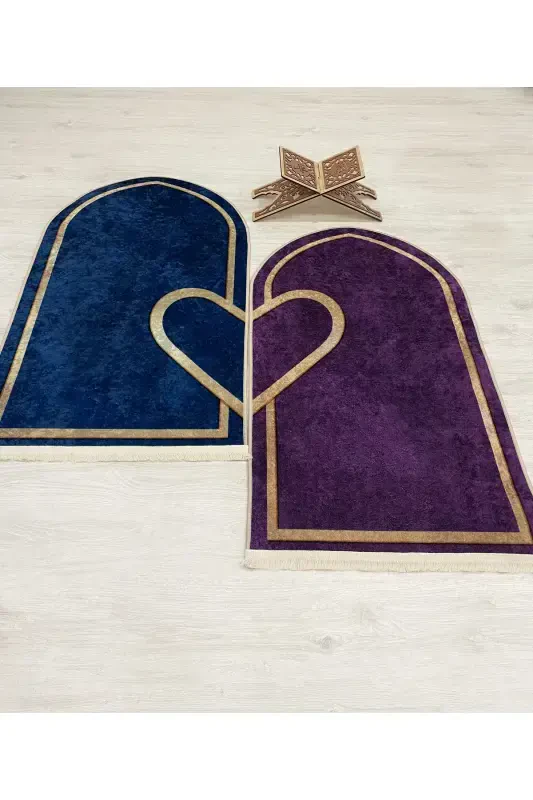 2 Double Prayer Rugs Size 75x125 NAVY BLUE - PURPLE-Navy Blue - 3