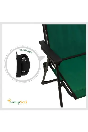 2 Folding Camping Chairs-Gift with Cup Holder-Beach Picnic Chair-m1-Green - 6
