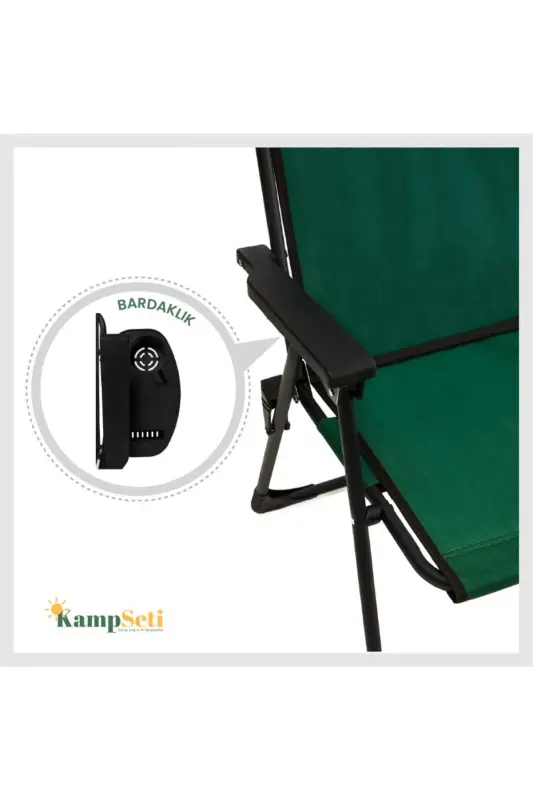 2 Folding Camping Chairs-Gift with Cup Holder-Beach Picnic Chair-m1-Green - 6