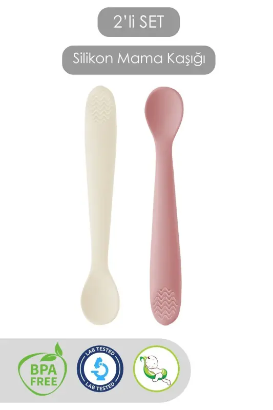2-in-1 Baby Food Spoon with Teeth Cleaner - Silicone Spoon - Pink, Beige - 1