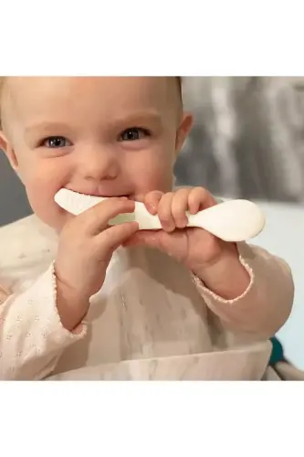 2-in-1 Baby Food Spoon with Teeth Cleaner - Silicone Spoon - Pink, Beige - MELENI BABY (1)